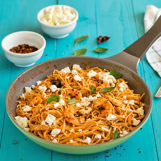 Roasted Pepper & Ouzo Shrimp Pasta