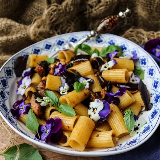 Eggplant Walnut Basil Pasta