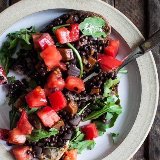 Braised Lentils on Toast