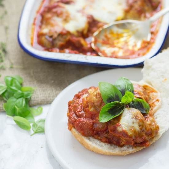 Cheesy Baked Meatball Sandwiches