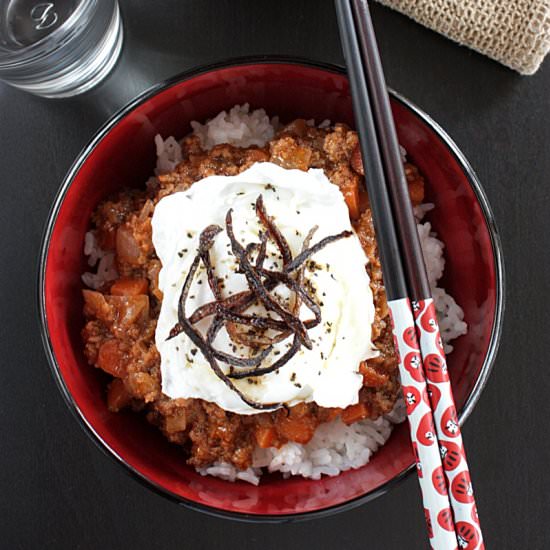 Japanese dry hayashi beef rice bowl