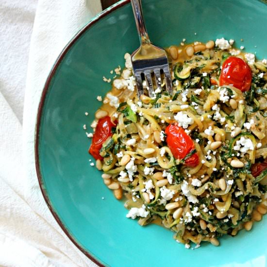 Kale, Onion & Goat Cheese Zoodles