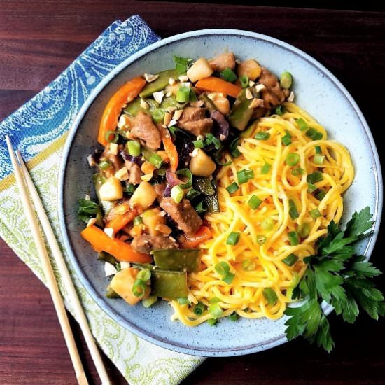 Pork & Pear Stir Fry Noodle Bowl