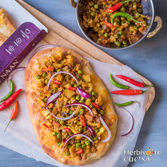 Indian Cauliflower Peas Naan Pizza