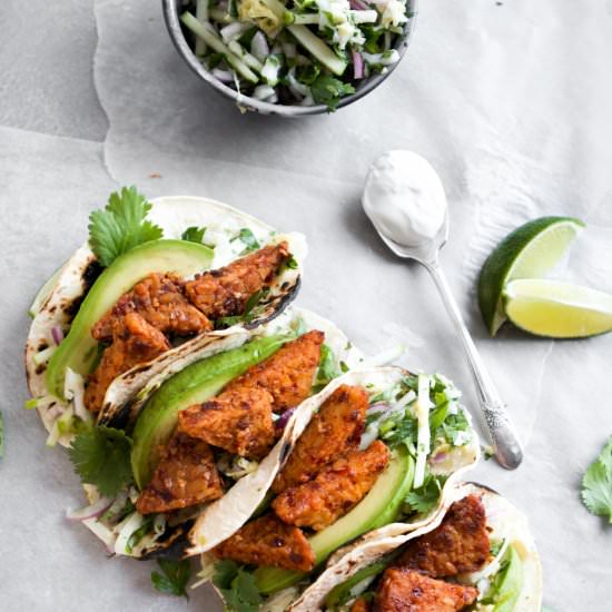 Chipotle Tempeh Tacos + Apple Slaw