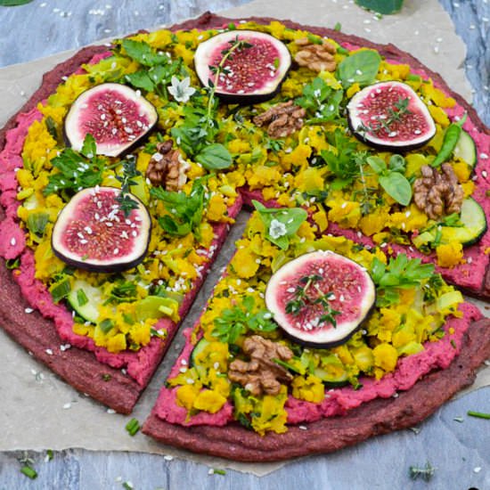 Quinoa and beet crust pizza