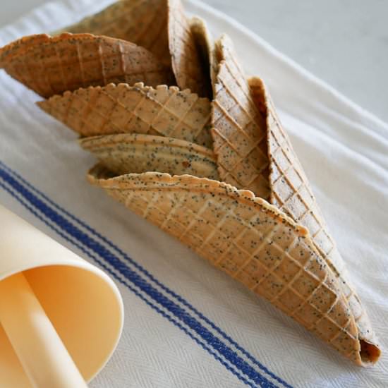 Lemon and Poppy Seed Waffle Cones