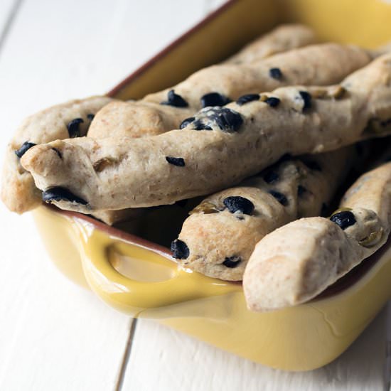 Homemade olive breadsticks