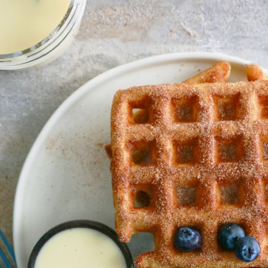 Churro Waffles w/ Tres Leches Sauce