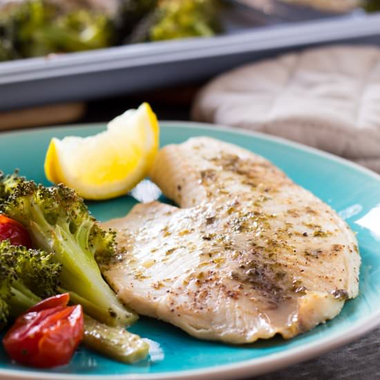 Tiliapia Broccoli Sheet Pan Dinner
