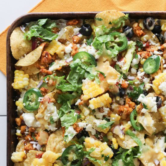 Vegetarian Sheet Pan Tempeh Nachos