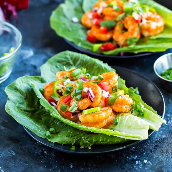 Buffalo Shrimp Lettuce Wrap Tacos