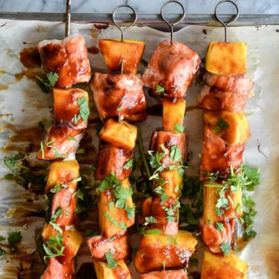 BBQ Salmon & Mango Kabobs