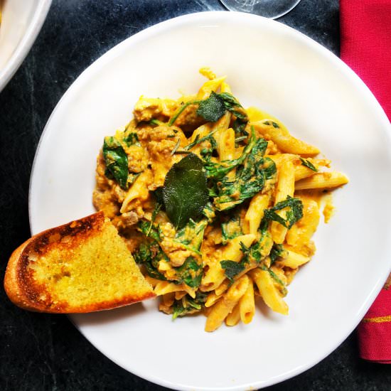 Pumpkin Penne Sausage Spinach
