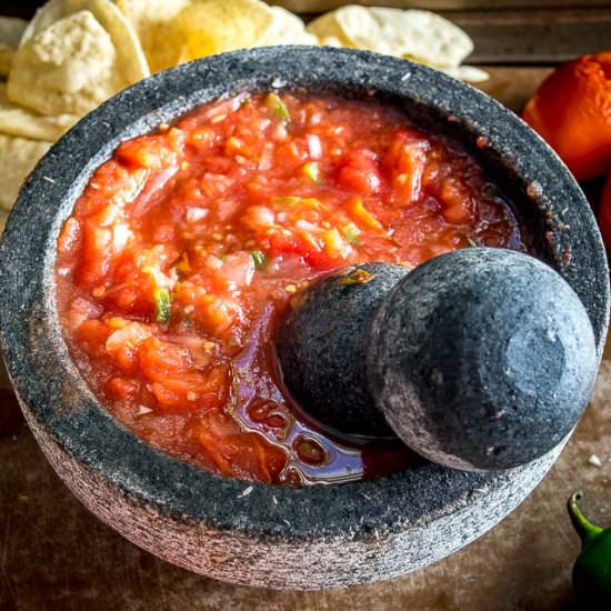Homemade Salsa Using A Molcajete