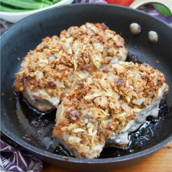 Apple Stuffing Crusted Pork Chops