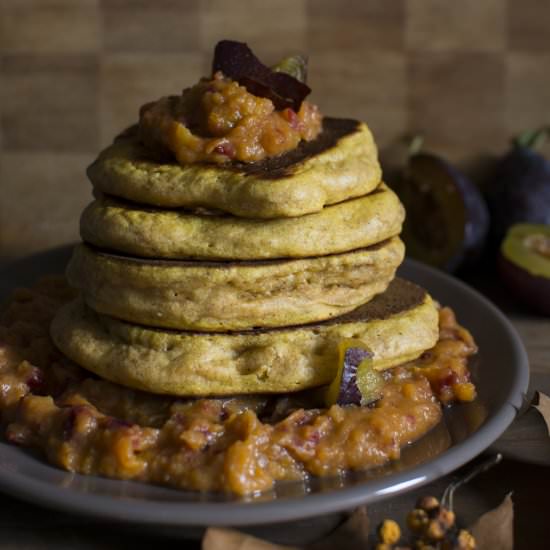 Pumpkin Pancakes with Plum Jam