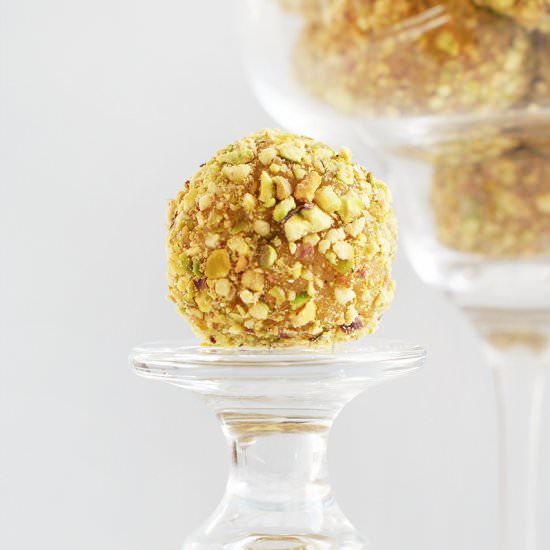 Apricot pistachio truffles.