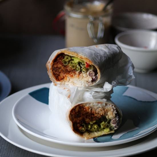 Vegan tempeh burrito