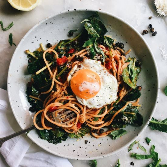 Capsicum, Kale + Fried Caper Pasta