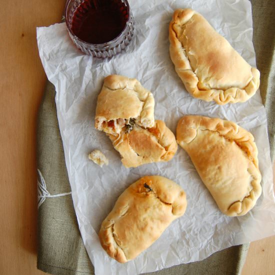 Spinach, cheese and chorizo calzone