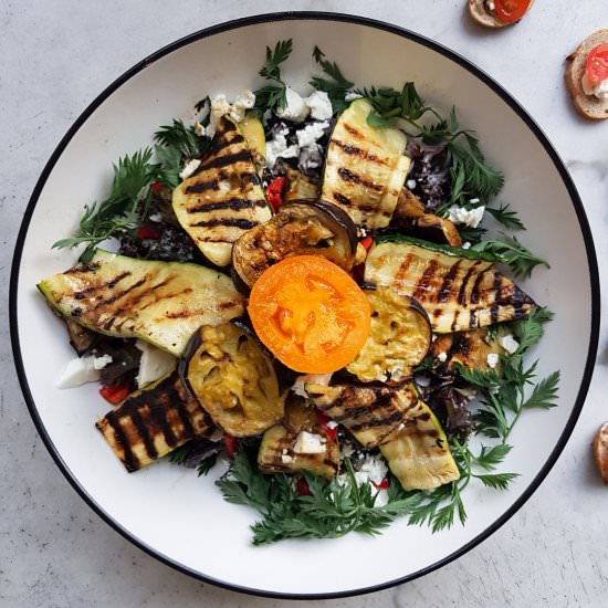 Red Kale Aubergine Zucchini Salad