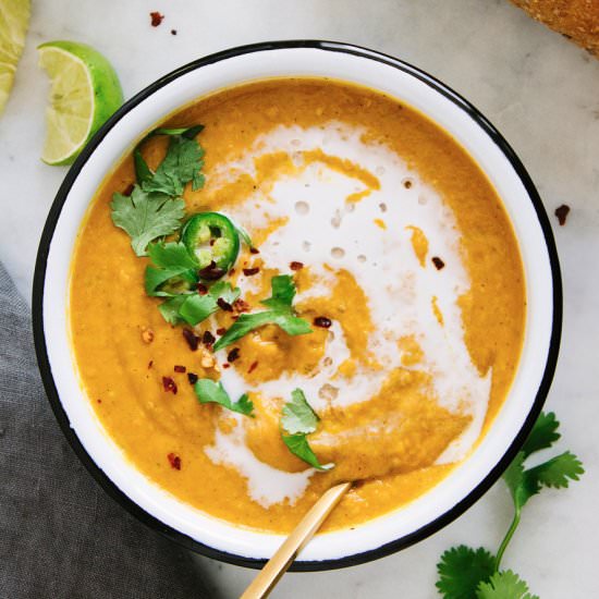 Curry Sweet Potato + Red Lentil Soup