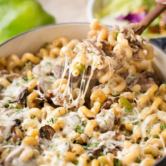 One Pot Cheesesteak Pasta