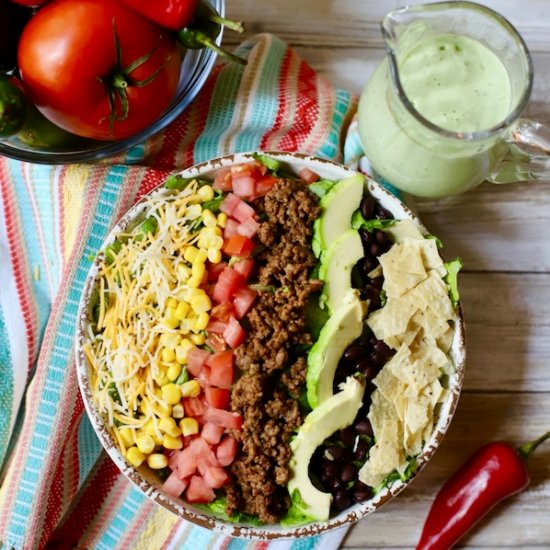 Beef Taco Salad & Avocado Dressing