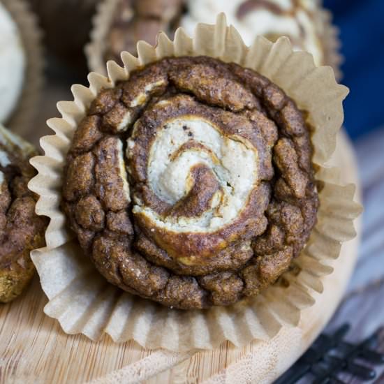Spiced Pumpkin Tahini Swirl Muffins