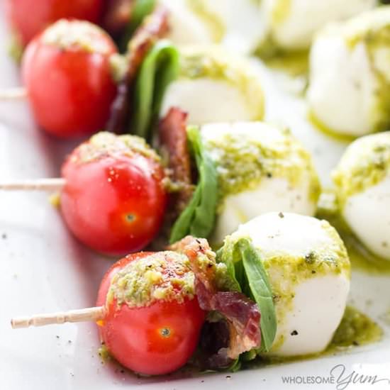 Caprese Salad Skewers With Pesto