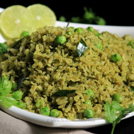 Coriander Poha with Green Peas