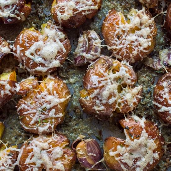 Herby Parmesan Smashed Potatoes
