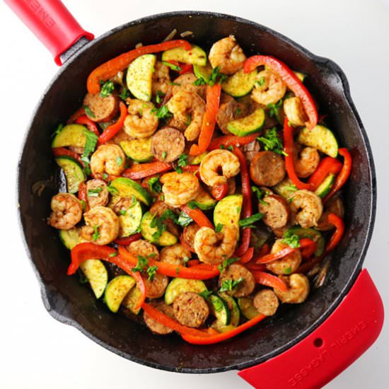 Cajun Sausage and Shrimp Skillet