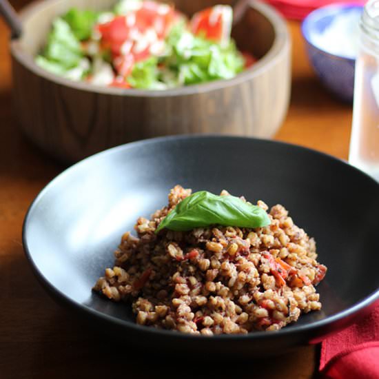 Baked farro with tomatoes and herbs