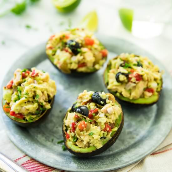 Greek Tuna Salad Stuffed Avocados