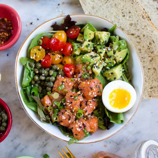 Spicy Salmon Bagel Bowl