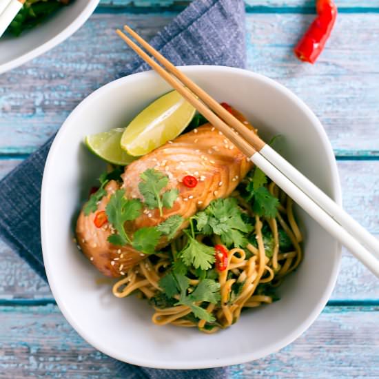Miso-Marinated Salmon Noodle Bowl