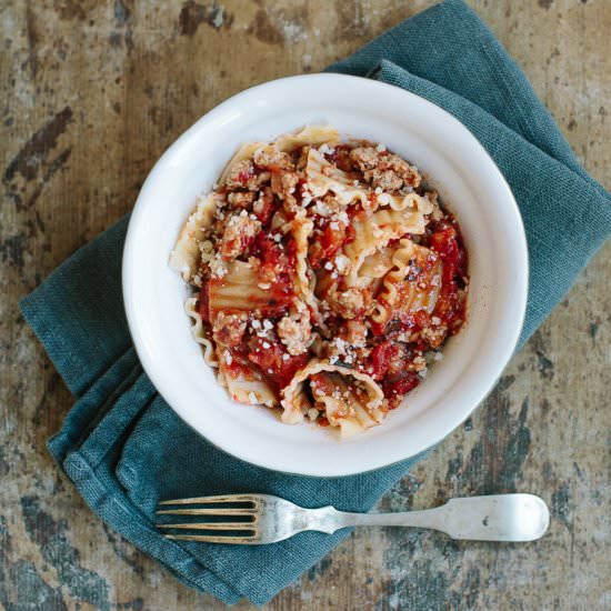 Broken Lasagna Noodles & Meat Sauce