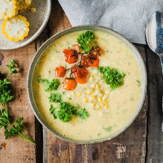 Creamy Zucchini Corn Chowder Vegan