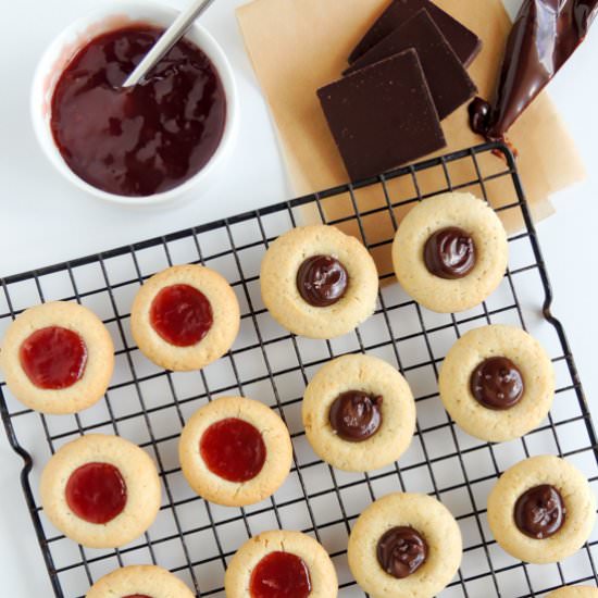 Jam & Chocolate Thumbprint Cookies