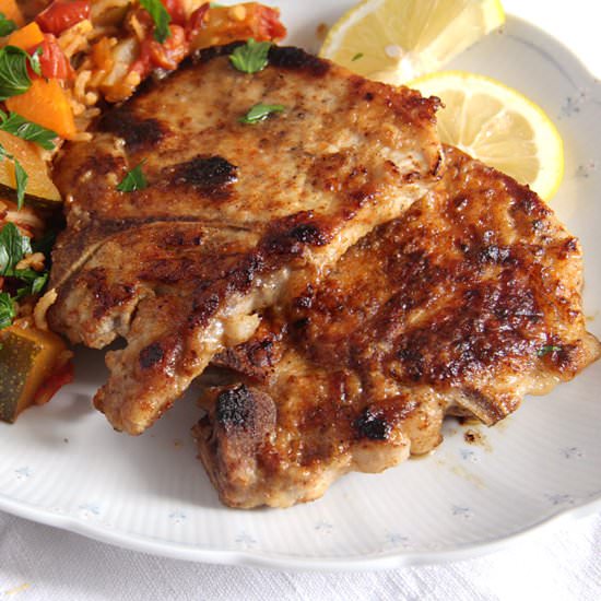 Skillet Pork Chops Brined in Milk