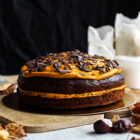 Chocolate Cake w/ Pumpkin Frosting