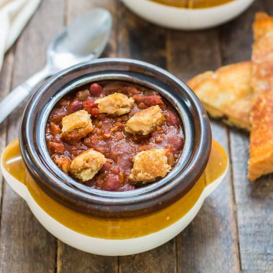 Chili with Peanut Butter Croutons