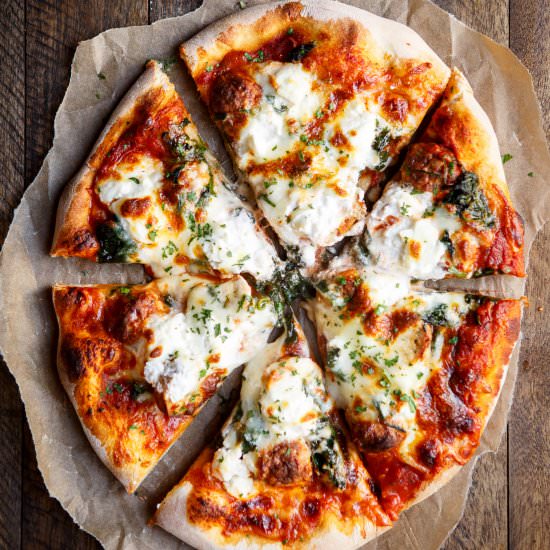 Meatball Spinach Ricotta Pizza