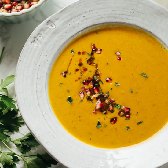 Sweet potato soup with pomegranate