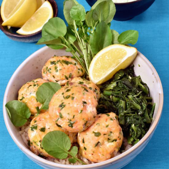 Salmon Meatballs with Herb Sauce