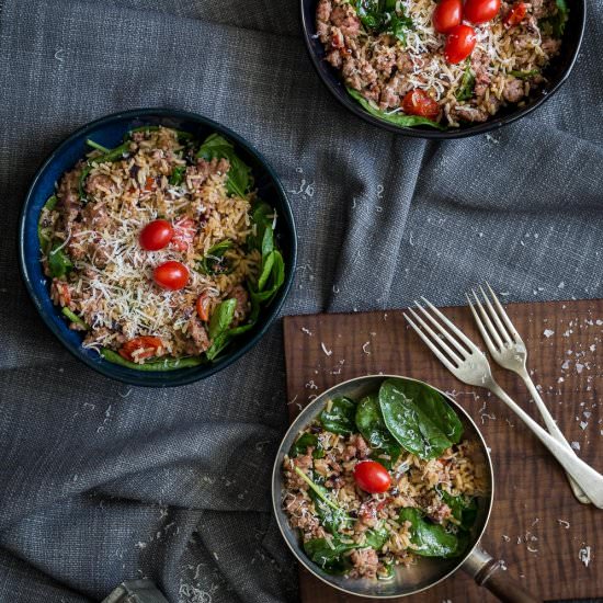 Sausage, Spinach and Tomato Bowl