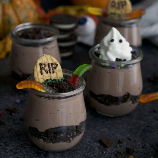 Spooky Protein Pudding Dirt Cups