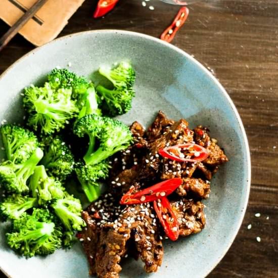 Sticky Chilli Beef and Broccolli